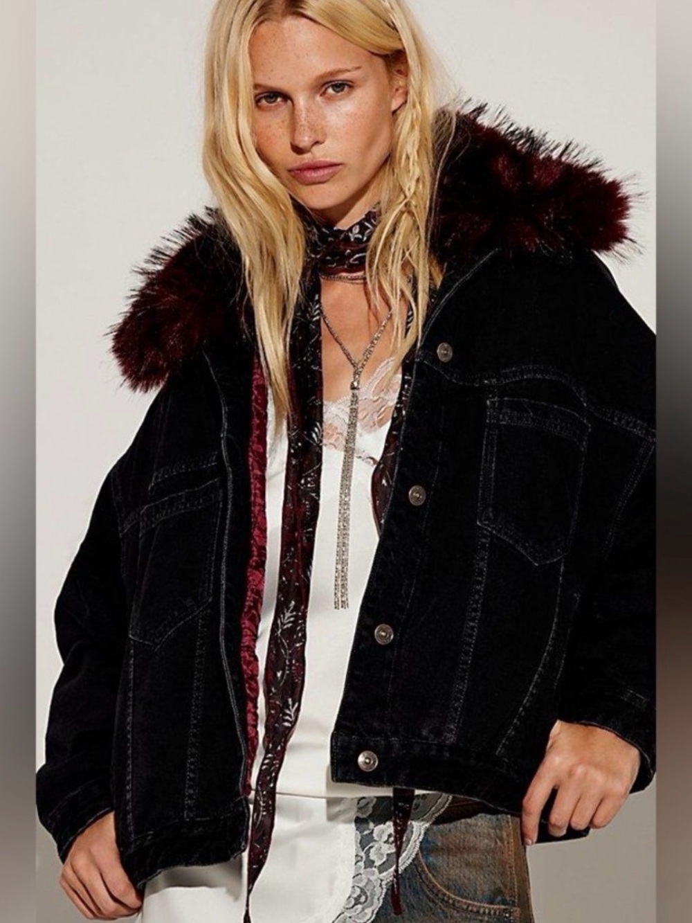 Free people faux fur denim jacket